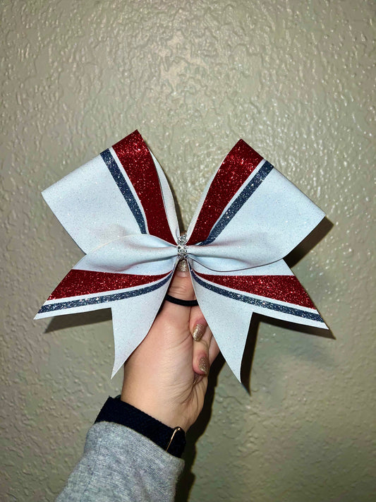 White Glitter with Red and Dark Silver Accents Bow
