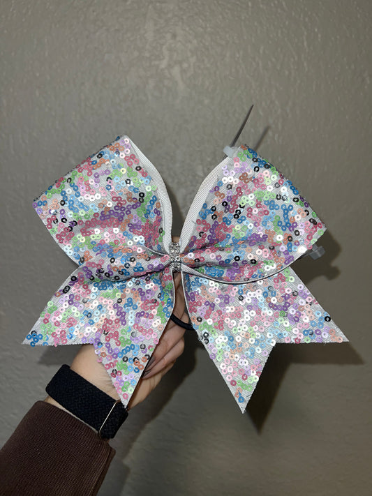 Rainbow Sequin and Gray Bow