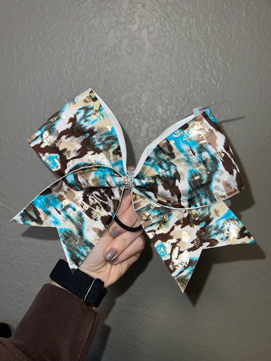 Teal, Brown, and Gold Leopard Print Bow