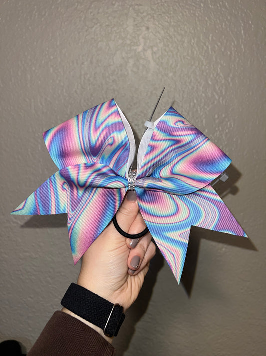 Purple, Blue, and Pink Swirl Print Bow