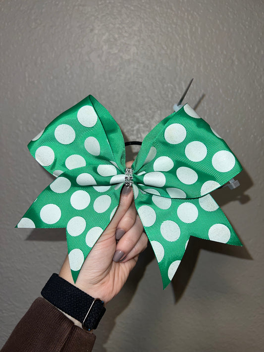 Green and White Polka Dot Bow