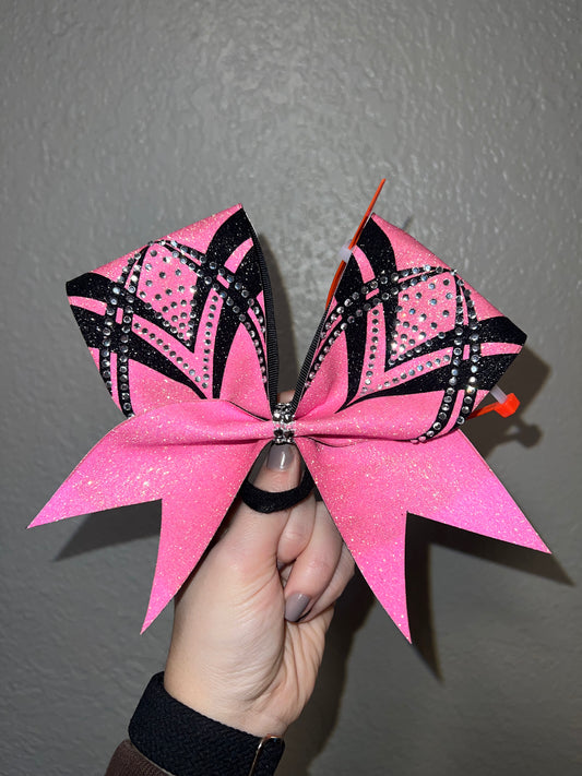 Neon Pink and Black with Silver Rhinestones Bow