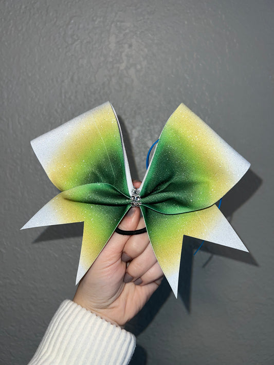 Ombre Dark Green and Yellow Glitter Bow